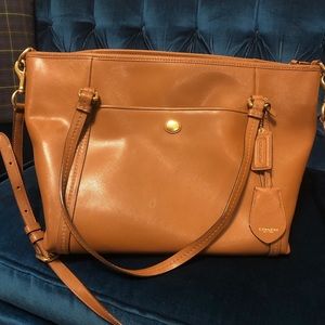 Coach Large Leather Shoulder Crossbody Tote Bag